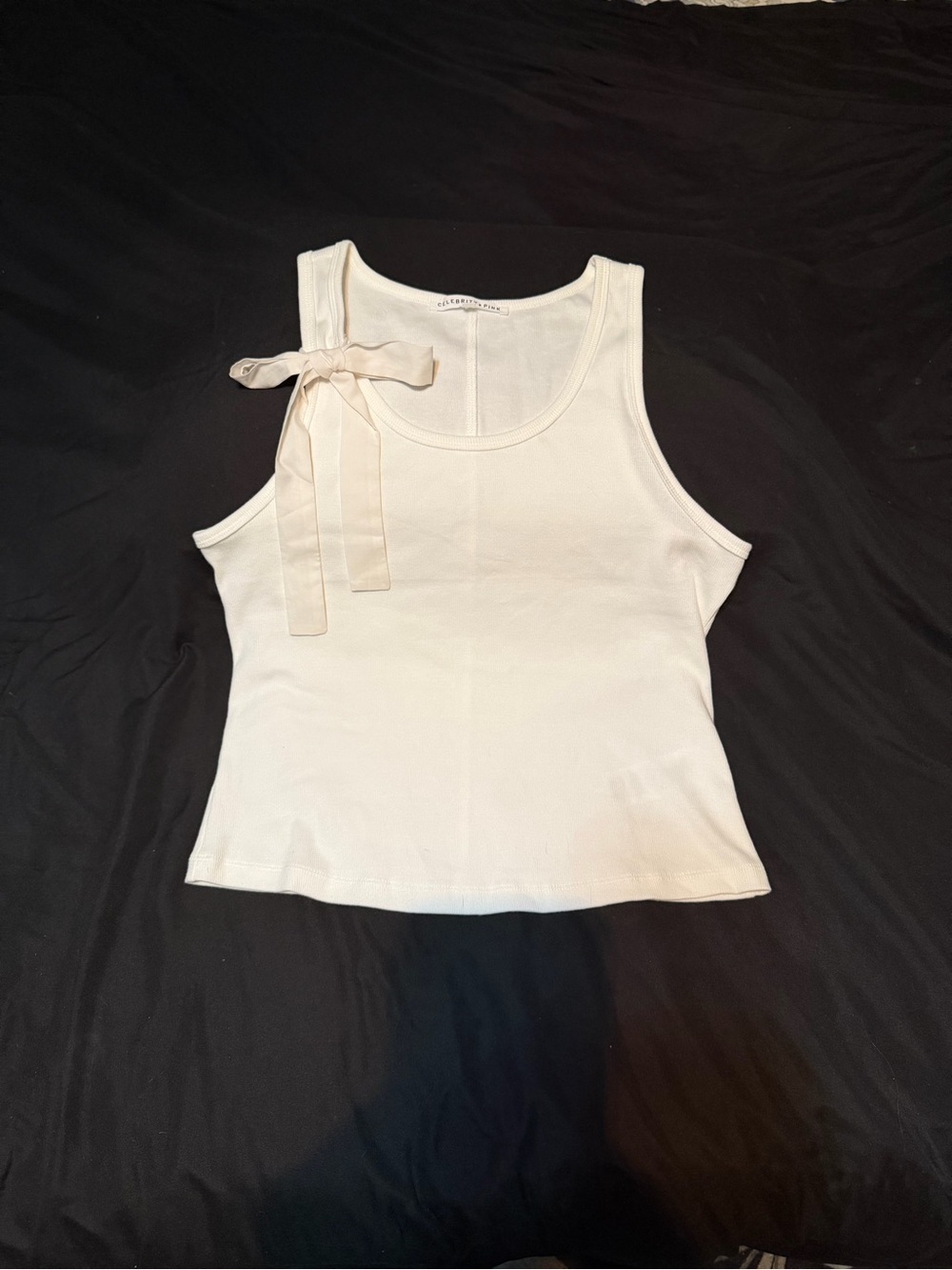 White Bow-Shoulder Tank Top - Women's Sleeveless Knit size xxl